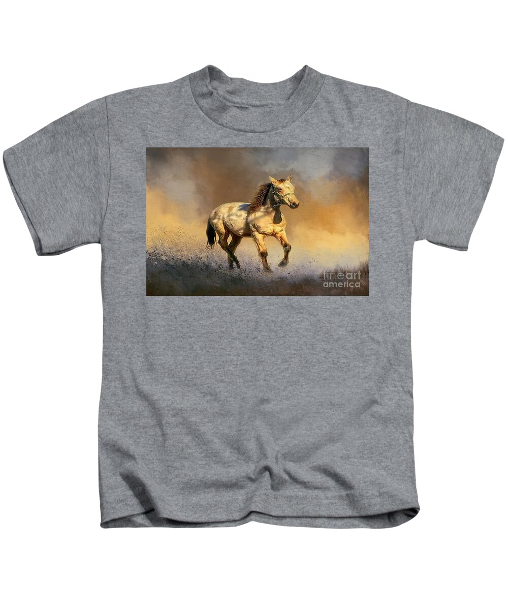 Horses Kids T-Shirt featuring the mixed media Sandy by DB Hayes