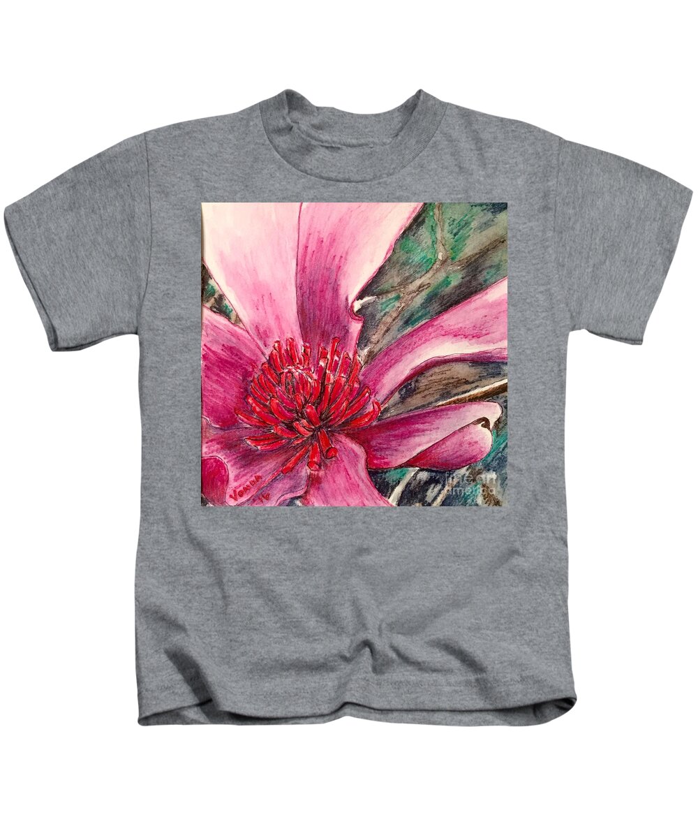 Macro Kids T-Shirt featuring the drawing Saucy Magnolia by Vonda Lawson-Rosa