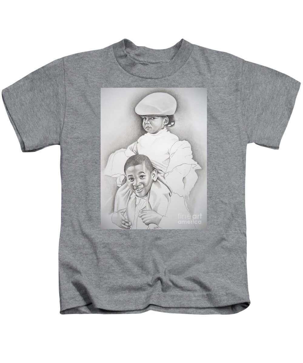 African American Art Kids T-Shirt featuring the drawing Say What by Sonya Walker