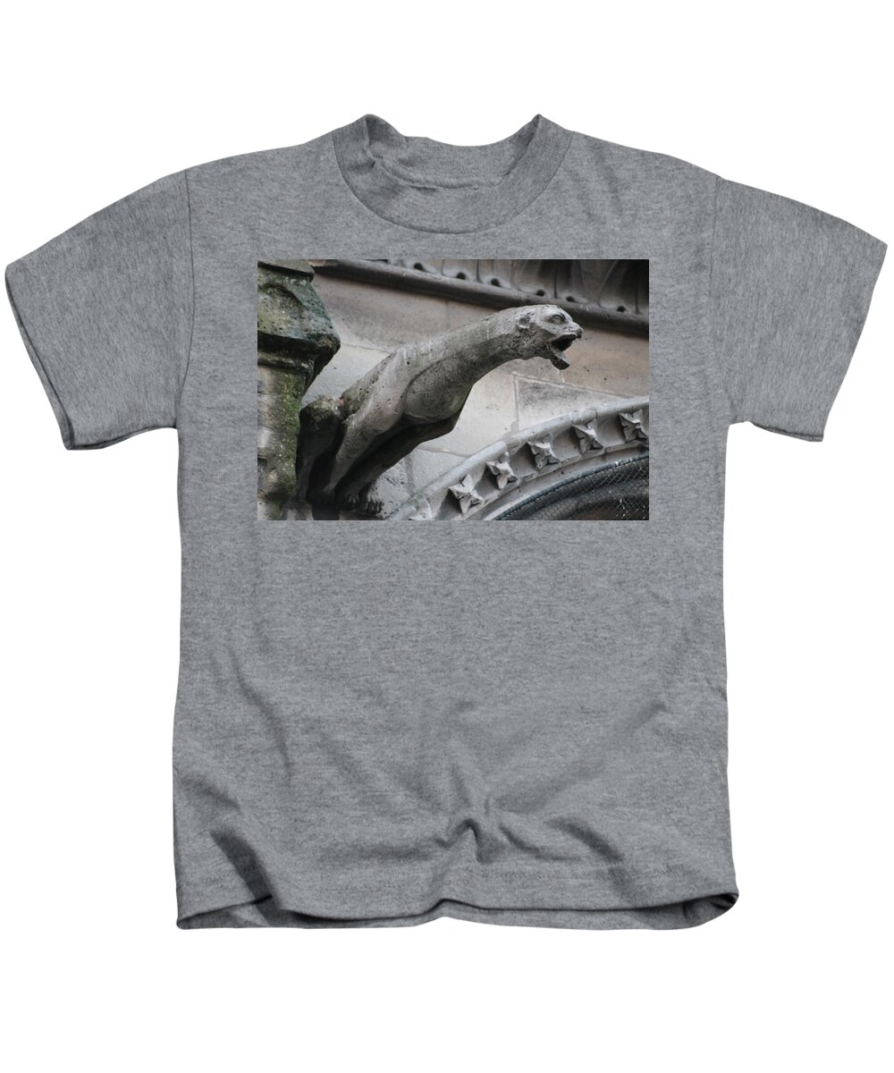 Grotesques Kids T-Shirt featuring the photograph Screaming Griffon Notre Dame Paris by Christopher J Kirby