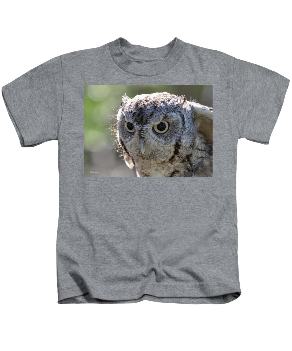 Animal Kids T-Shirt featuring the photograph Screechowl Focused on Prey by Tim Kathka