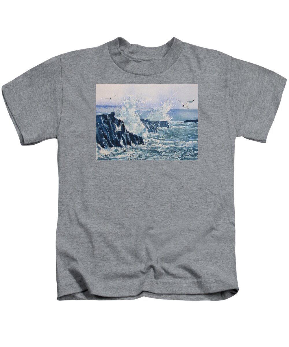 Glenn Marshall Yorkshire Artist Kids T-Shirt featuring the painting Sea, Splashes and Gulls by Glenn Marshall