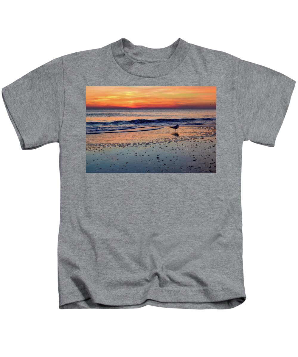 Beach Kids T-Shirt featuring the photograph Seagull at Sunrise by Nicole Lloyd