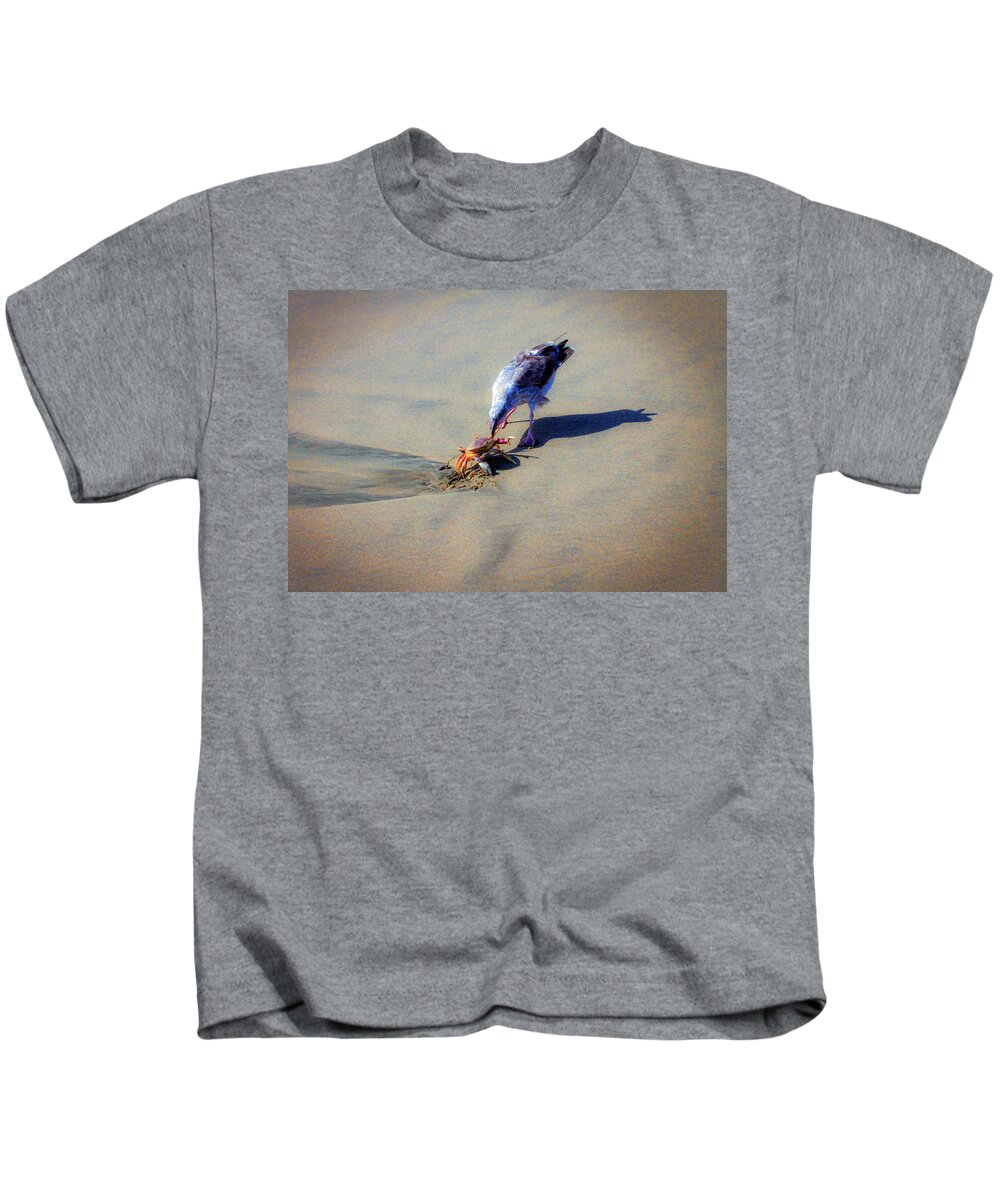 Bonnie Follett Kids T-Shirt featuring the photograph Seagull Lunch by Bonnie Follett