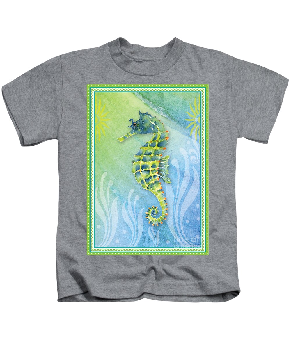 Watercolor Seahorse Kids T-Shirt featuring the painting Seahorse Blue Green by Amy Kirkpatrick