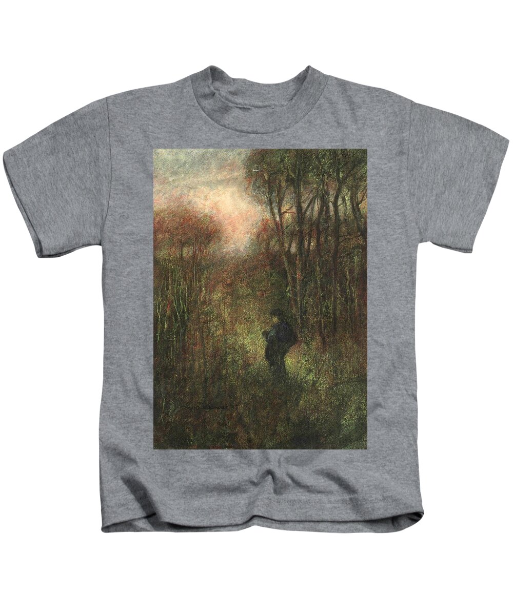 Traveler Kids T-Shirt featuring the painting Self Portrait with Landscape by David Ladmore