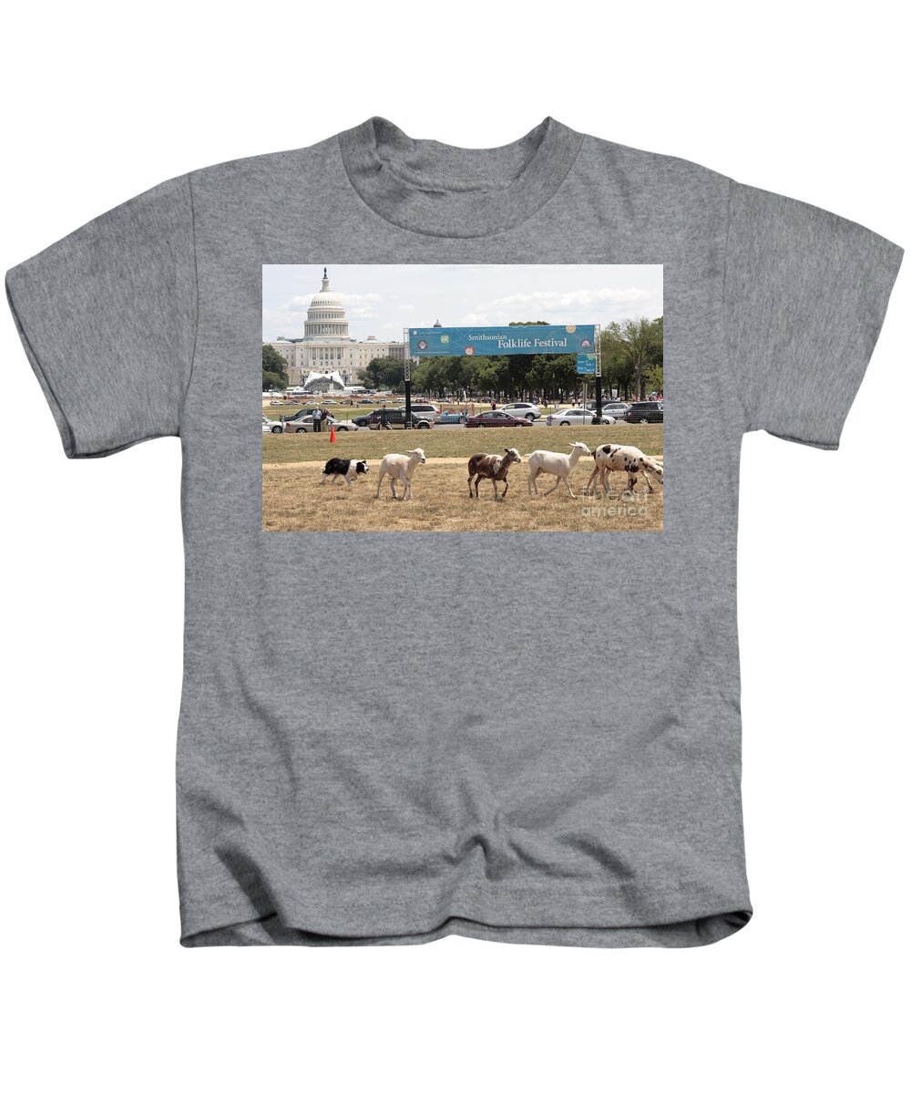 Washington Kids T-Shirt featuring the photograph Sheep-Herding in Washington DC by William Kuta