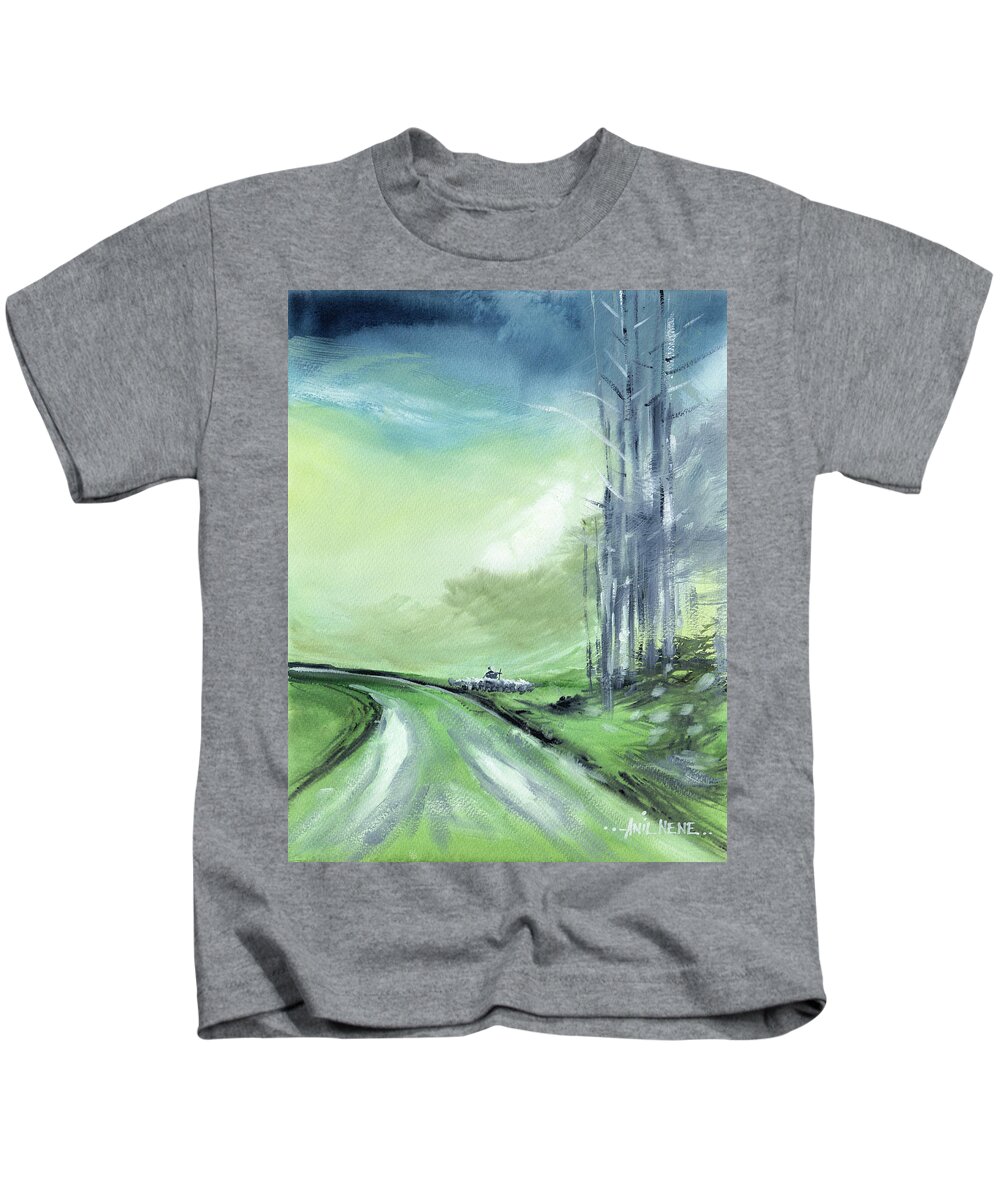 Nature Kids T-Shirt featuring the painting Shepherd 2 by Anil Nene