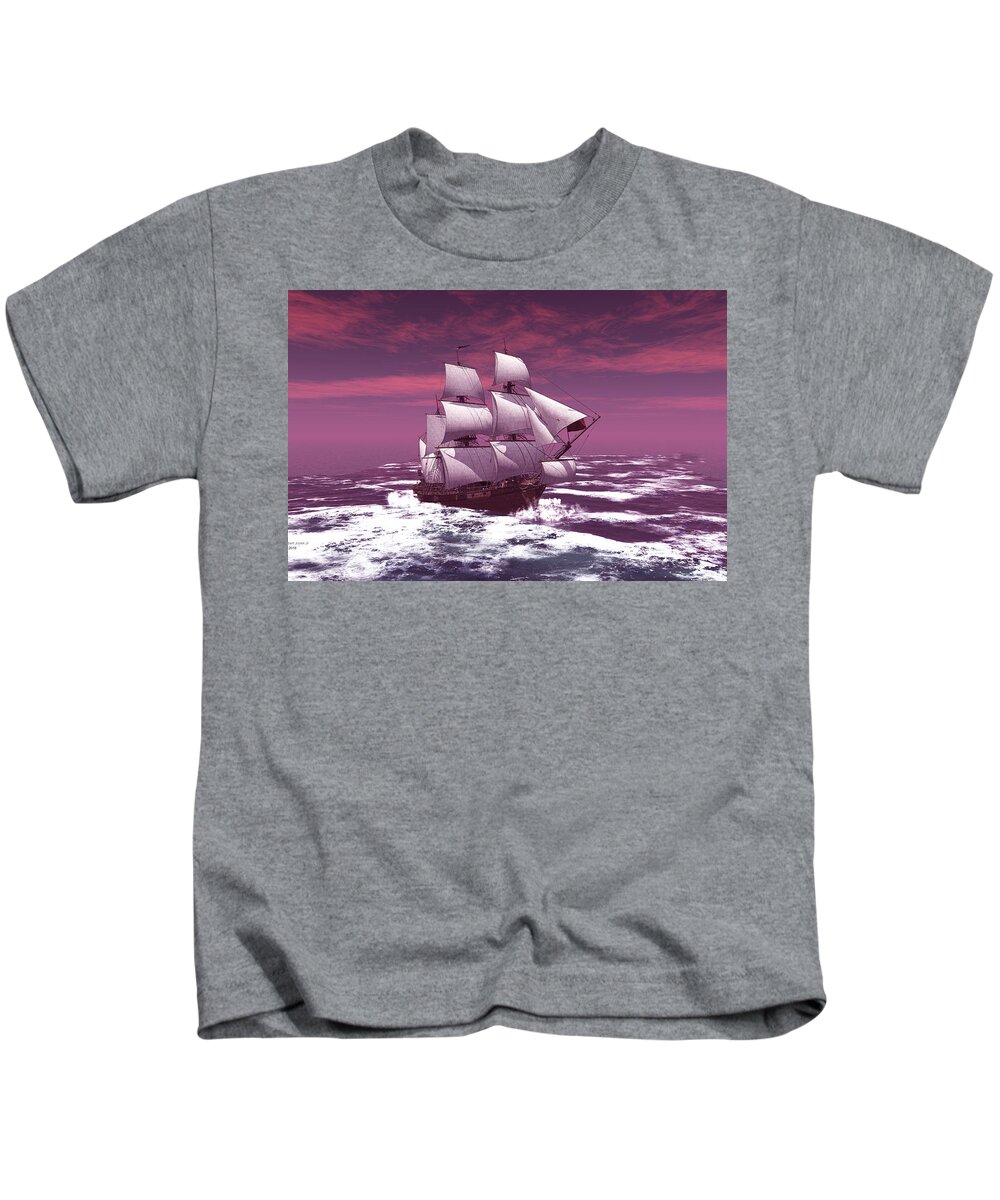Ship Kids T-Shirt featuring the digital art The sailing ship by John Junek