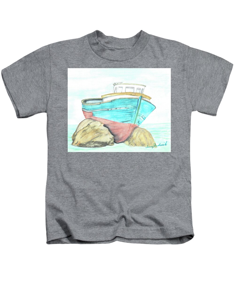 Ships Kids T-Shirt featuring the painting Ship Wreck by Terry Frederick