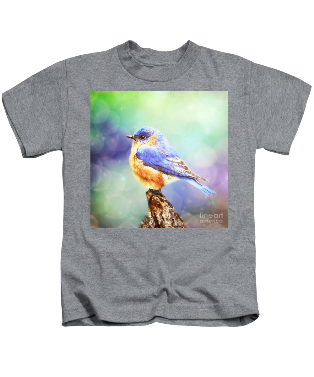 Bluebird Kids T-Shirt featuring the mixed media Silent Reverie by Tina LeCour