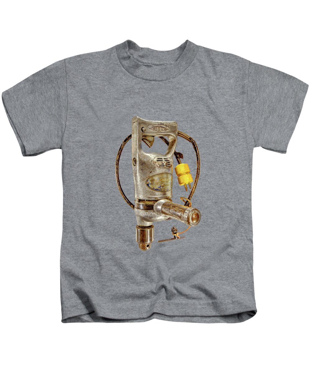 Antique Kids T-Shirt featuring the photograph Sioux Drill Motor 1/2 Inch on Black by YoPedro