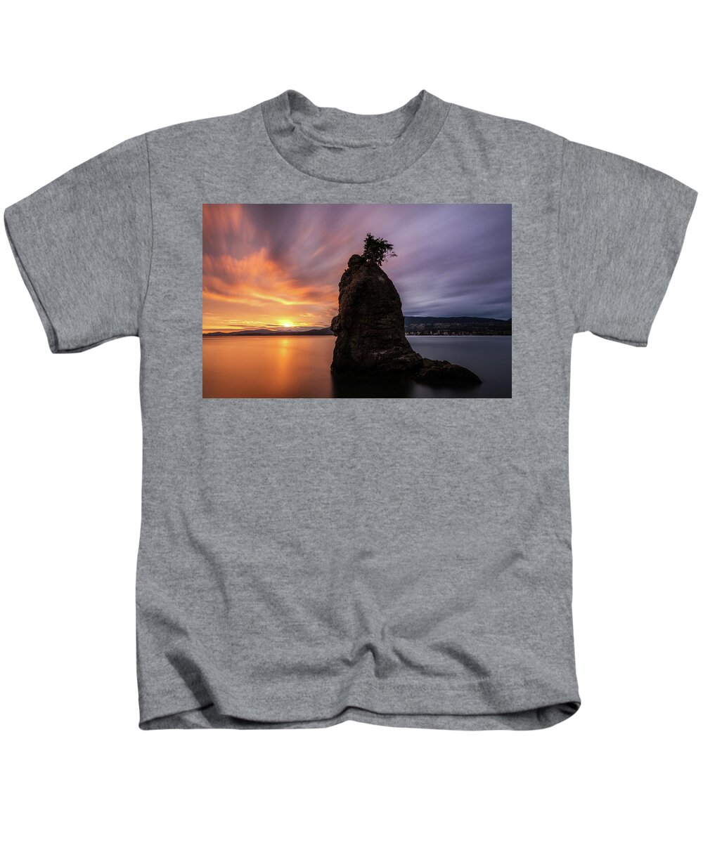 Vancouver Kids T-Shirt featuring the photograph Siwash Rock Sunset Vancouver by Pierre Leclerc Photography