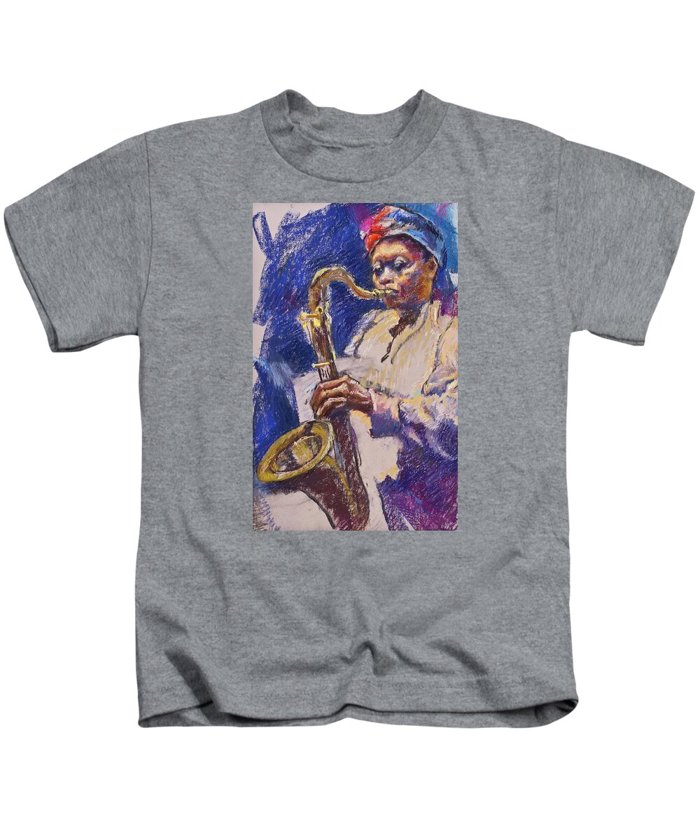 Jazz Kids T-Shirt featuring the painting Sizzlin' Sax by Ellen Dreibelbis