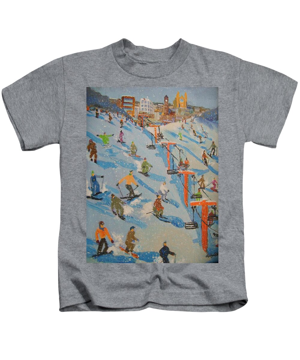 Great Bear Kids T-Shirt featuring the painting Ski Hill by Rodger Ellingson