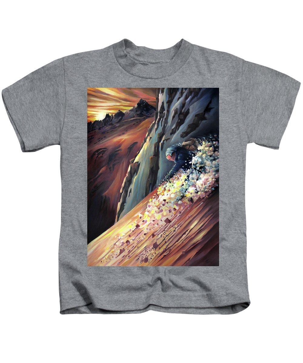 Steeps Kids T-Shirt featuring the painting Skier On The Steeps by Nancy Griswold