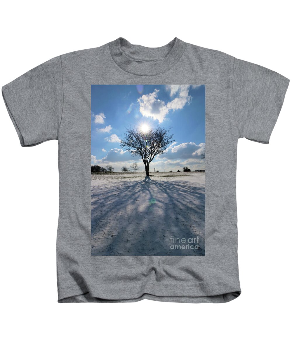 Snow And Sunshine On Epsom Downs Surrey Landscape Snowy Scene Tree Kids T-Shirt featuring the photograph Snow and Sunshine on Epsom Downs Surrey 4 by Julia Gavin