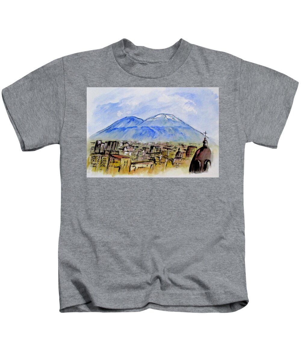 Vesuvio Kids T-Shirt featuring the painting Snow Capped Vesuvio by Clyde J Kell