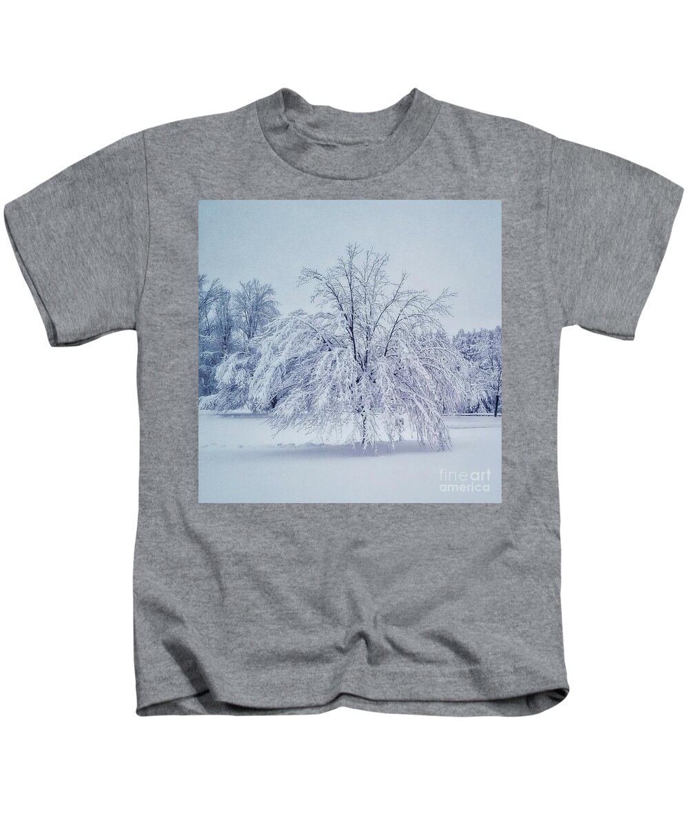 Landscape Kids T-Shirt featuring the photograph Snow Encrusted Tree by Mary Capriole
