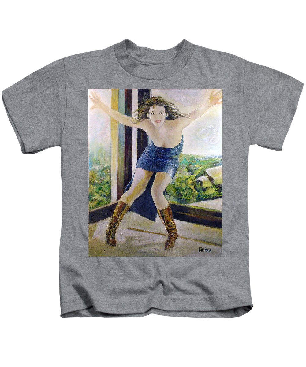 Mode Kids T-Shirt featuring the painting Sophie Marceau by Jean-Marc Robert