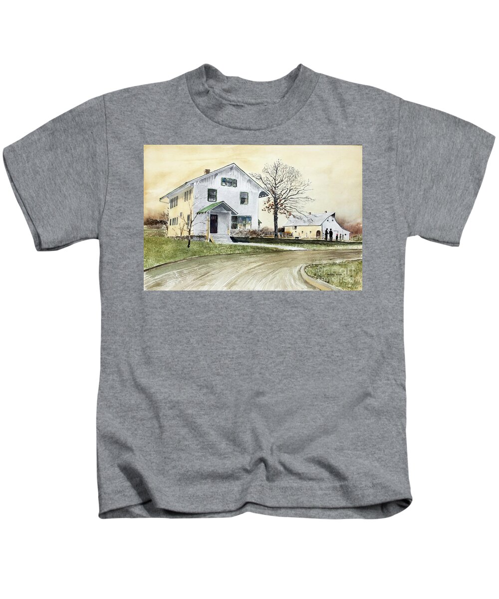 A Beautiful Farmhouse In The Light Of The Late Afternoon Sun. Kids T-Shirt featuring the painting Sperry Homestead by Monte Toon