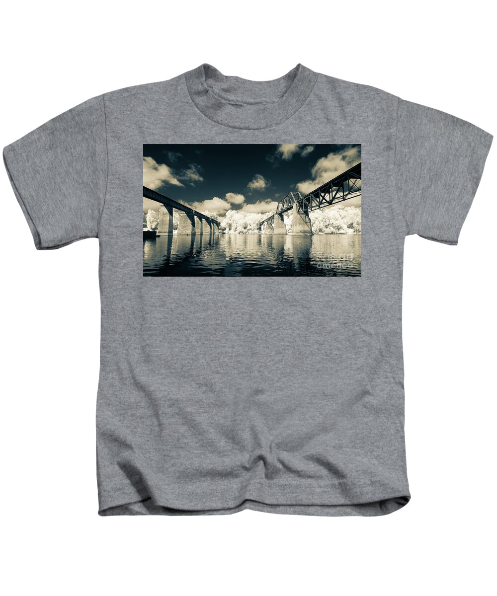 Rr Kids T-Shirt featuring the photograph Congaree River Trestles Infrared-Split Tone by Charles Hite