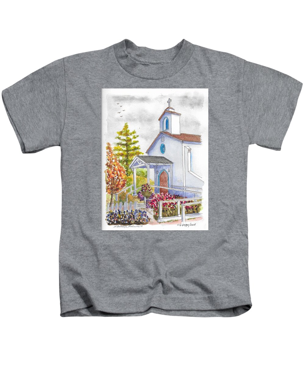 St. Anthony's Catholic Church Kids T-Shirt featuring the painting St. Anthony's Catholic Church, Mendocino, California by Carlos G Groppa