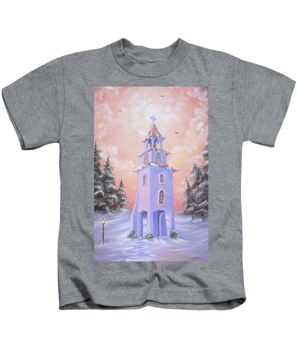 Church Kids T-Shirt featuring the painting St. Ignacius Steeple by Jerry McElroy