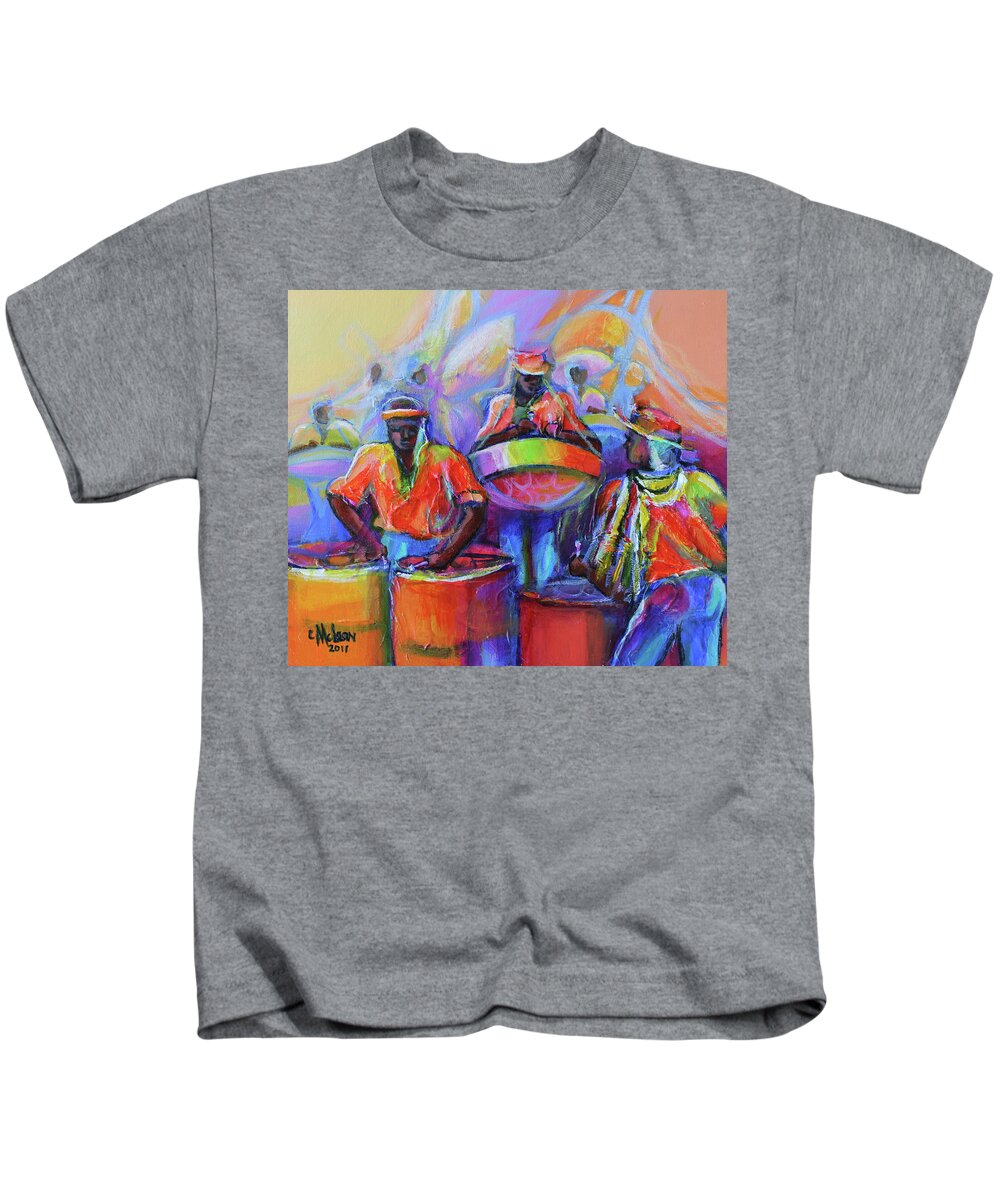 Abstract Kids T-Shirt featuring the painting Steel Pan Carnival by Cynthia McLean
