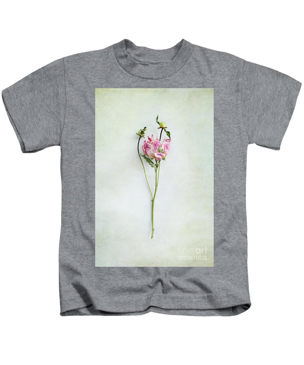 Peony Kids T-Shirt featuring the photograph Still life of a Peony with texture overlay by Stephanie Frey