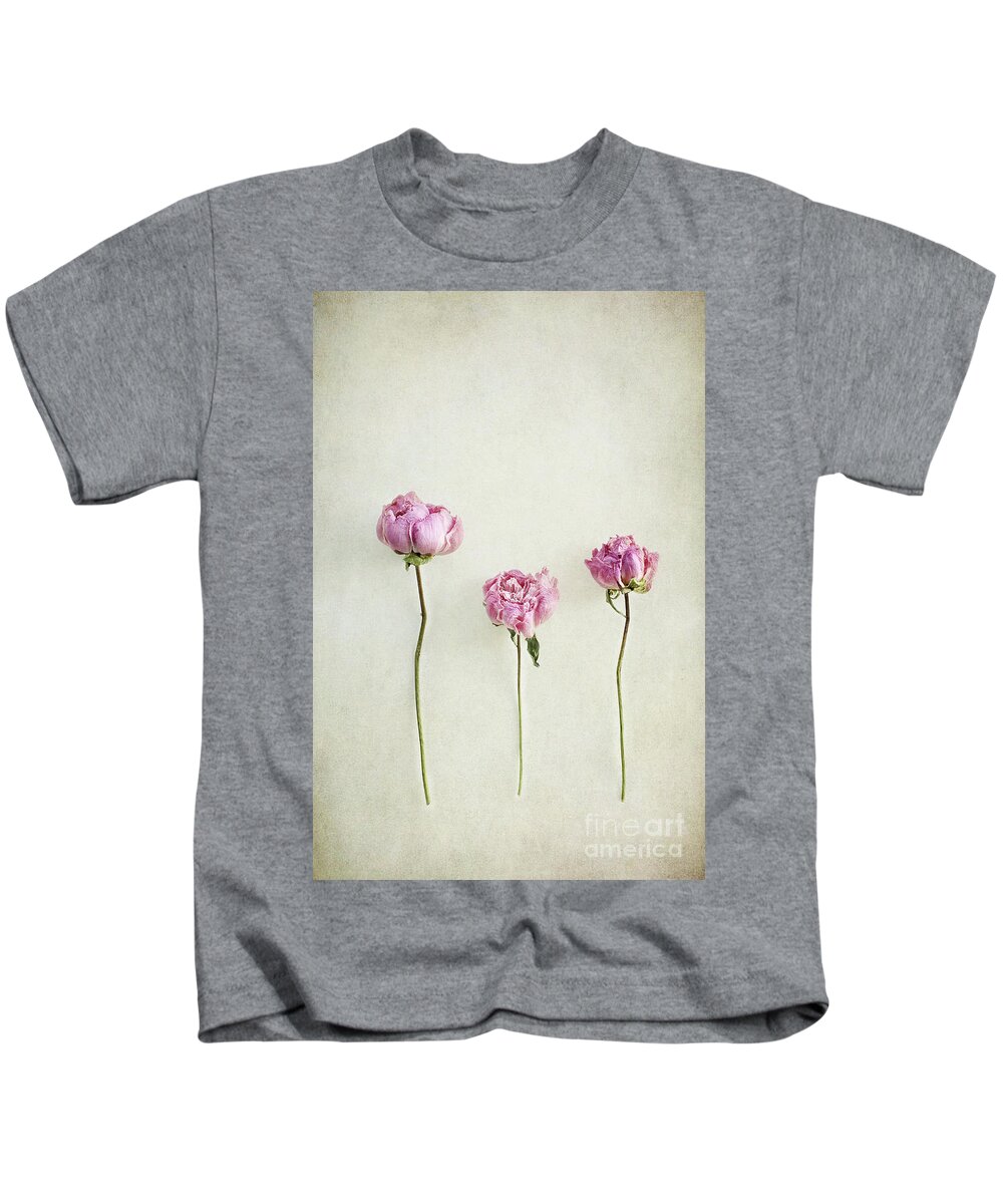 Peonies Kids T-Shirt featuring the photograph Still life of dried Peonies with texture overlay by Stephanie Frey