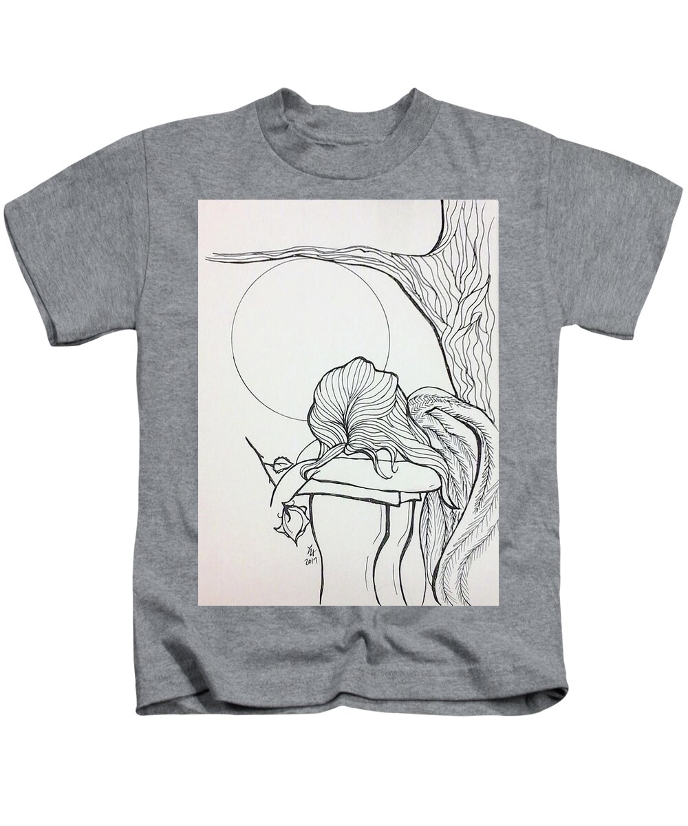Angel Kids T-Shirt featuring the drawing Stone Angel by Loretta Nash