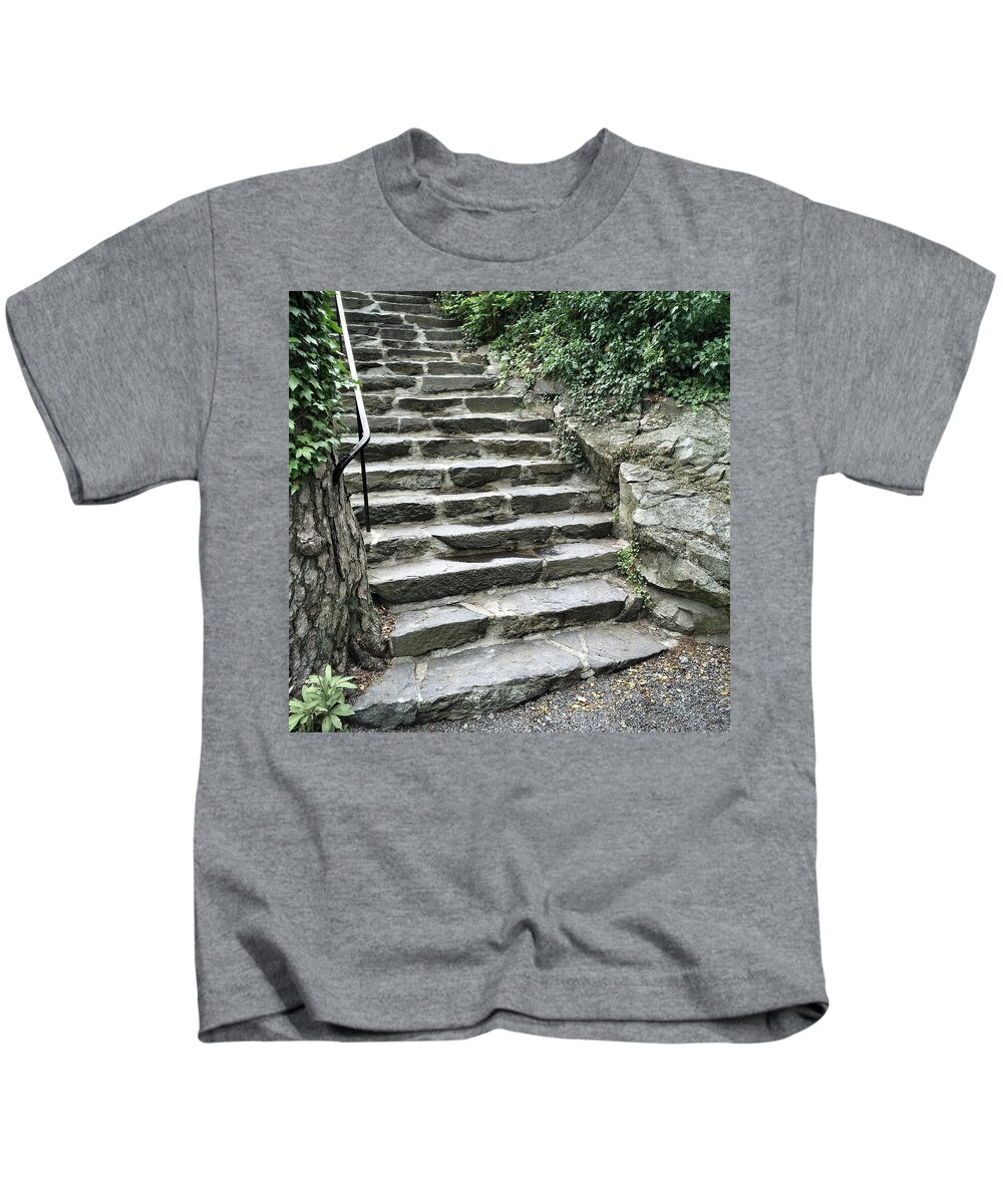 Staircase Kids T-Shirt featuring the photograph Stone steps in summer garden by GoodMood Art