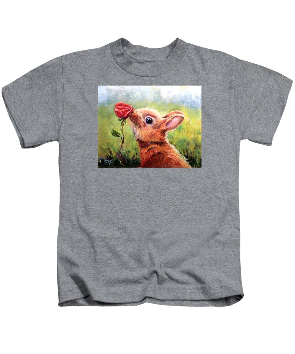 Bunny Kids T-Shirt featuring the pastel Stop and Smell the Roses by Susan Jenkins