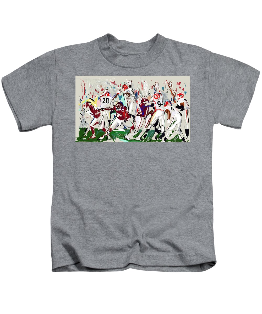Uga Football Kids T-Shirt featuring the painting Stopped by John Gholson
