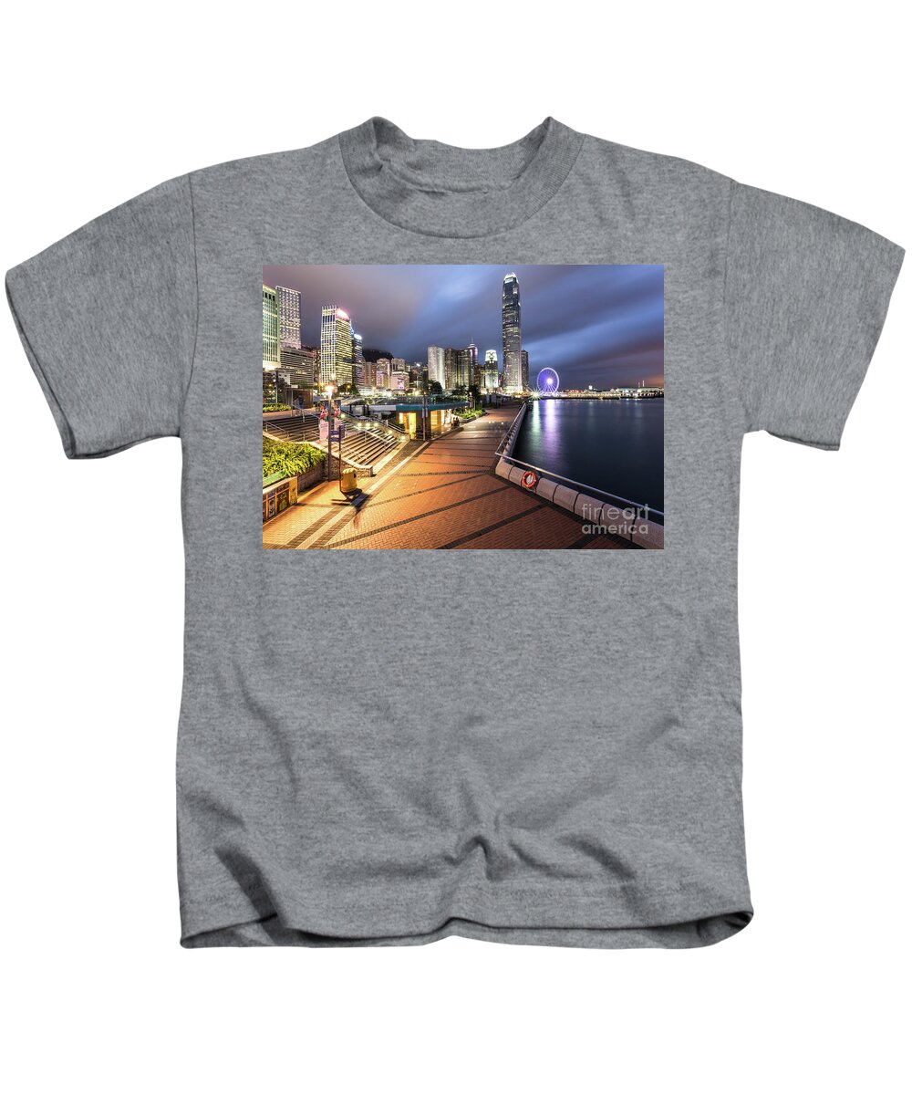 China Kids T-Shirt featuring the photograph Stunning view of Hong Kong central business district skyscrapers by Didier Marti