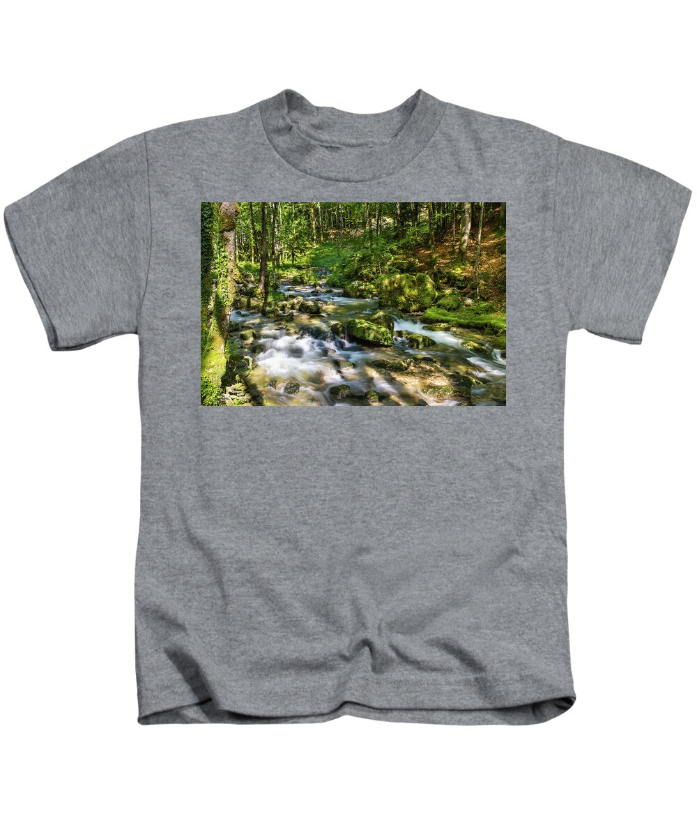 Torrent Kids T-Shirt featuring the photograph Sunny afternoon under the trees - 2 by Paul MAURICE