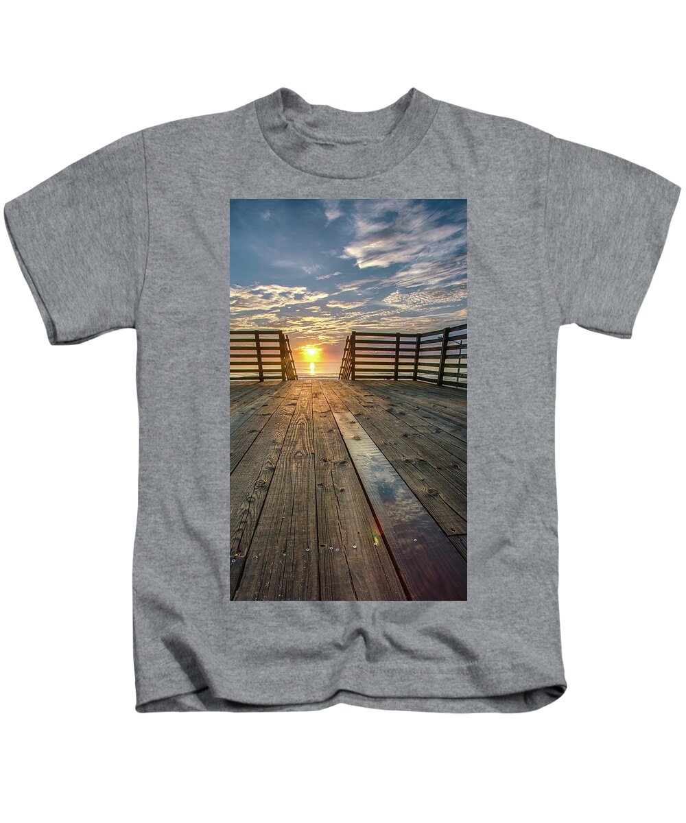 Boardwalk Kids T-Shirt featuring the photograph Sunrise Boardwalk by Dillon Kalkhurst