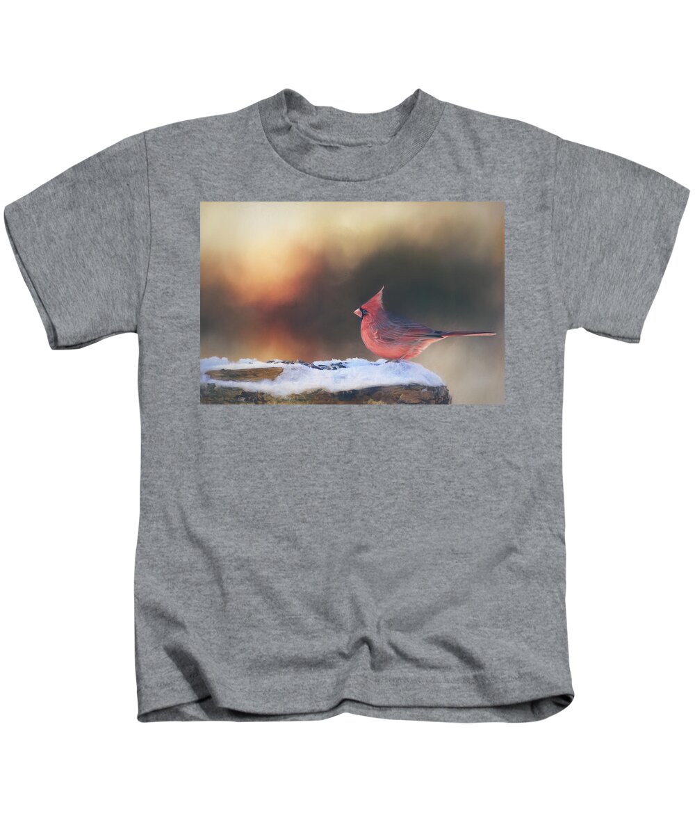 Cardinal Kids T-Shirt featuring the photograph Sunrise Cardinal by Barbara Hymer
