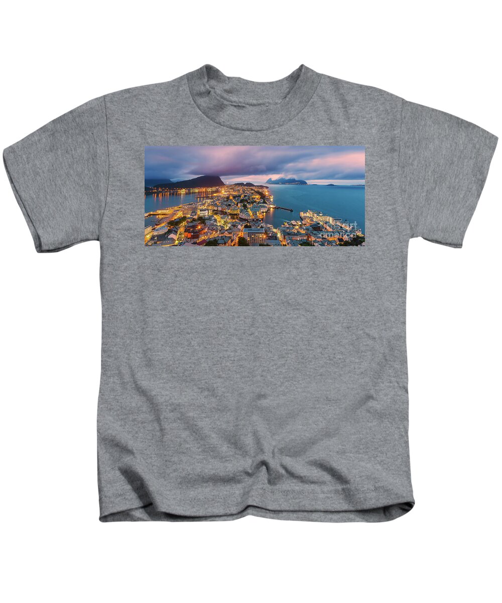 Alesund Kids T-Shirt featuring the photograph Sunset at Alesund, Norway by Henk Meijer Photography
