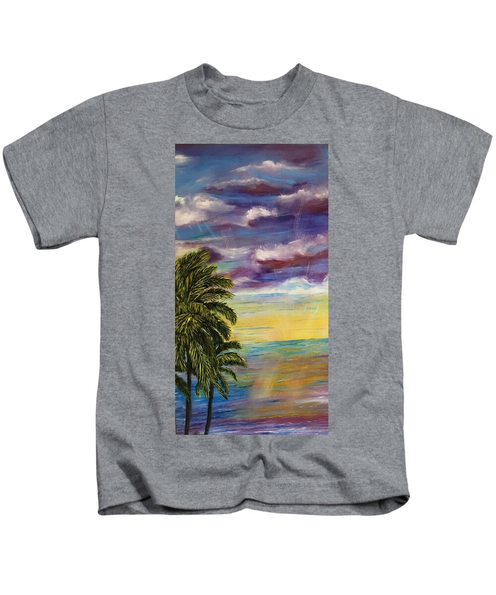Seascape Kids T-Shirt featuring the painting Tranquility at Sunset Lagoon by Michael Silbaugh