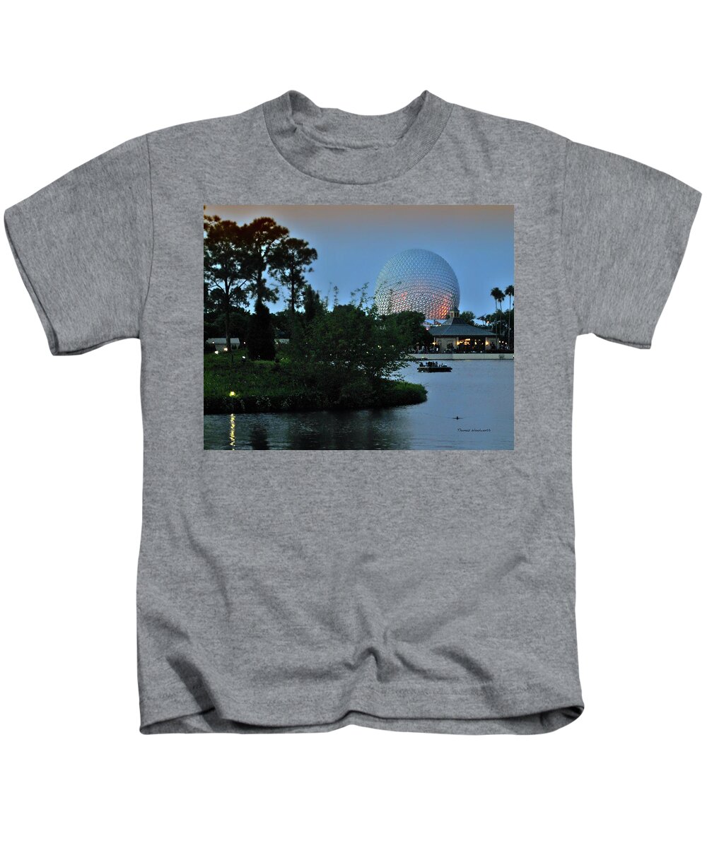 Sunset Kids T-Shirt featuring the photograph Sunset World Showcase Lagoon MP by Thomas Woolworth