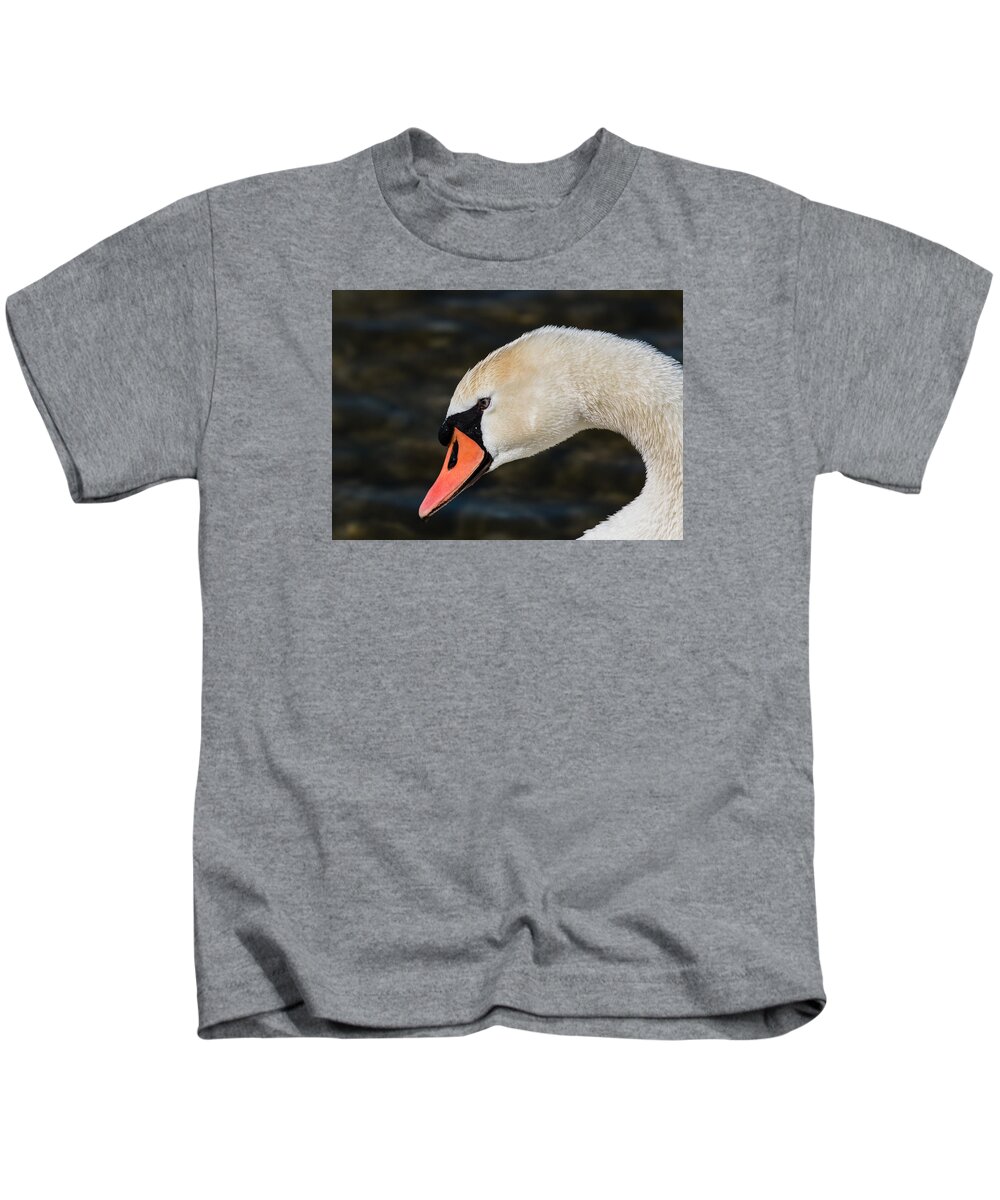 Swan Kids T-Shirt featuring the photograph Swan portrait by Claudio Maioli