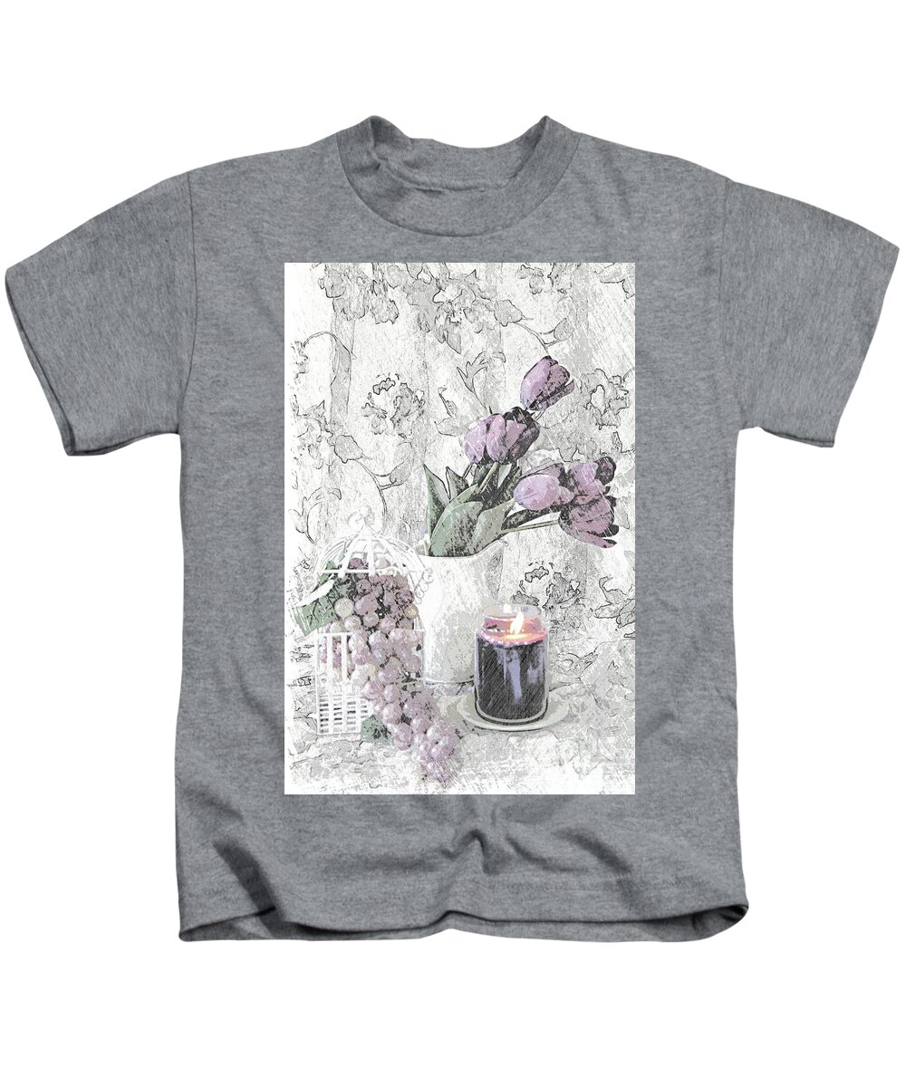Tulips Kids T-Shirt featuring the mixed media Sweet Summer Moments by Sherry Hallemeier