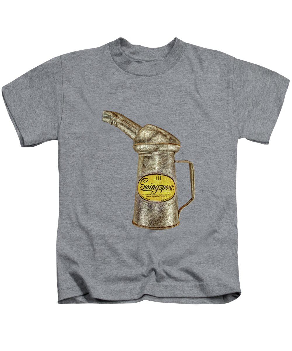 Art Kids T-Shirt featuring the photograph Swingspout Oil Can on Black by YoPedro