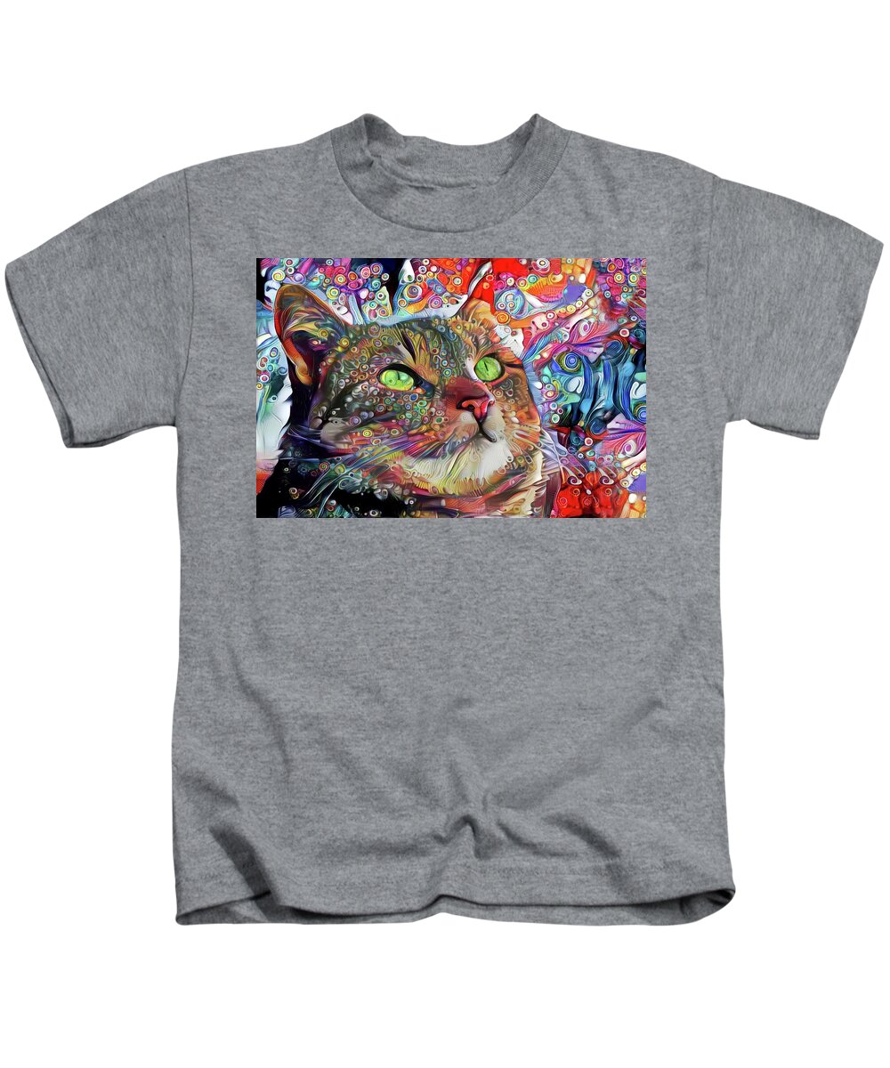 Psychedelic Cat Kids T-Shirt featuring the digital art Tabby Cat Color Blast by Peggy Collins