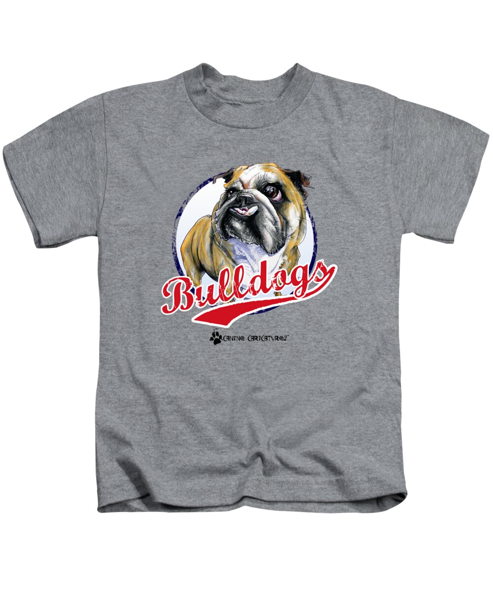 English Bulldog Kids T-Shirt featuring the drawing Team Bulldog by Canine Caricatures By John LaFree