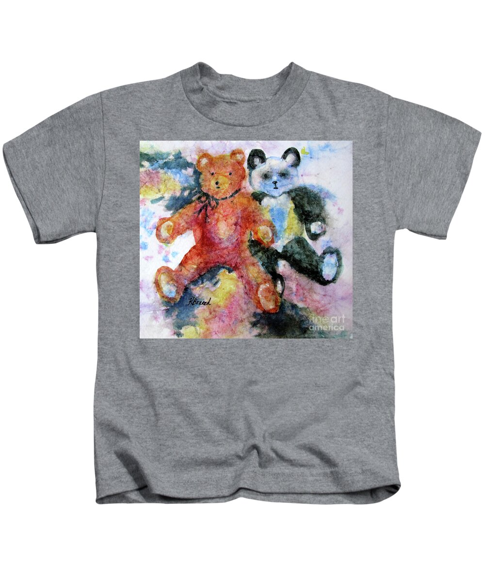 Paintings Kids T-Shirt featuring the painting Teddy Bears by Kathy Braud