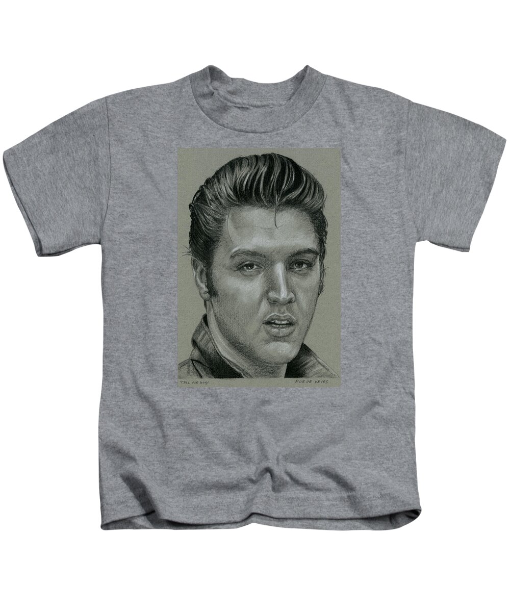 Elvis Kids T-Shirt featuring the drawing Tell me why by Rob De Vries