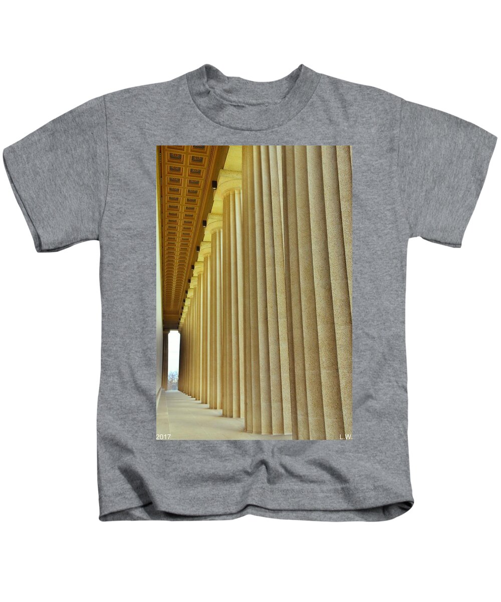The Columns At The Parthenon In Nashville Tennessee Kids T-Shirt featuring the photograph The Columns At The Parthenon In Nashville Tennessee by Lisa Wooten